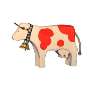 Swiss Wooden Red Cow with Bell