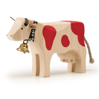 Hand painted Swiss wooden red cow by Trauffer