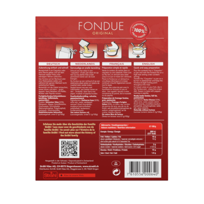 Ready Made Fondue 400g, packaging back