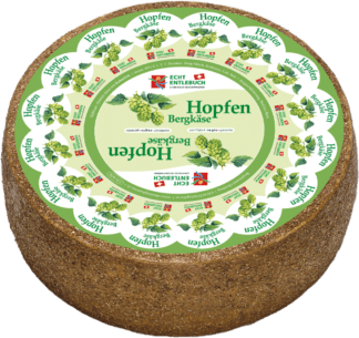 Entlebucher Hopfenbergkäse - A distinctive Swiss mountain cheese matured with local beer and wrapped in spent grain, offering a savoury, slightly piquant flavour with subtle malty notes.